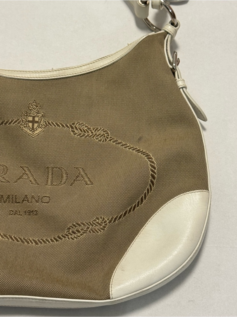 Prada Milano Canvas Shoulder Bag with White Leather Trim - Picture 3 of 14